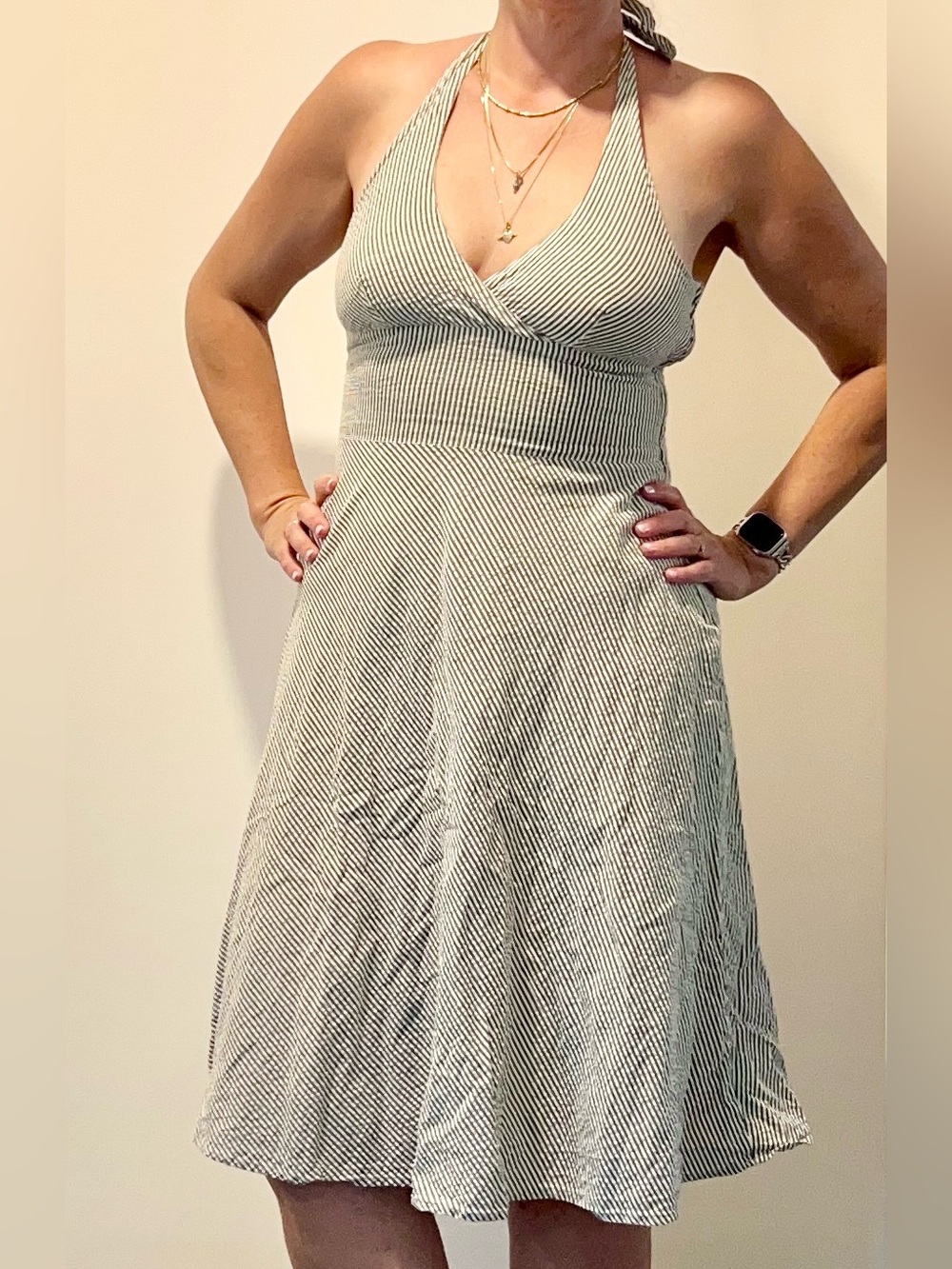 Y2K 2007 H&M Seersucker Halter-neck A-Line Sundress